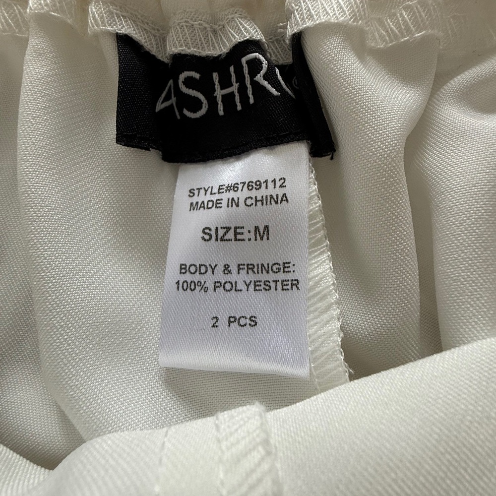 Ashro White Fringe 2 Piece Pant Set Mesh Top Wide Leg Pants Style Womens Size M - Picture 8 of 16